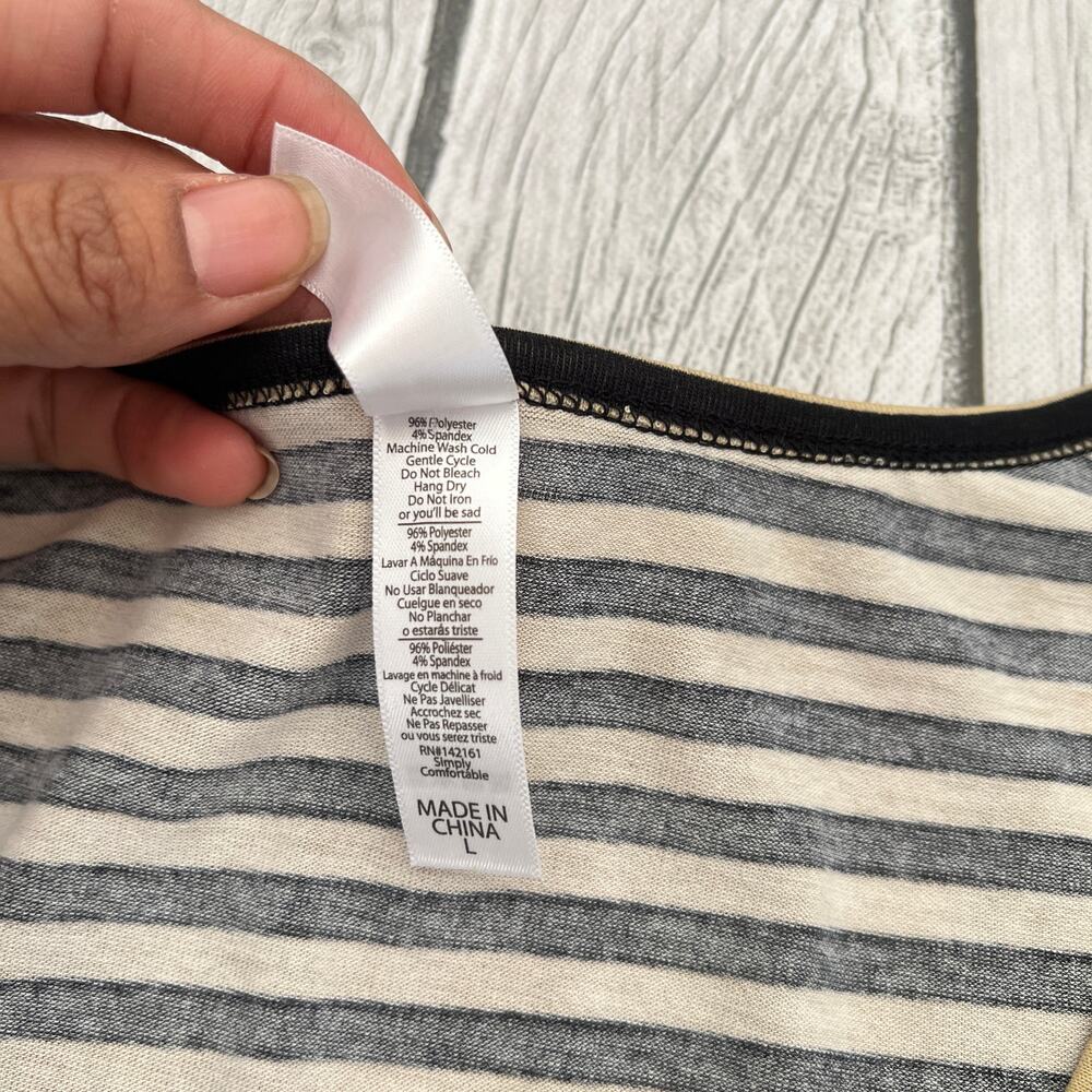 LuLaroe Lynnae Beige/Black Swingy Long Sleeve Tunic Top Size L - Picture 7 of 8